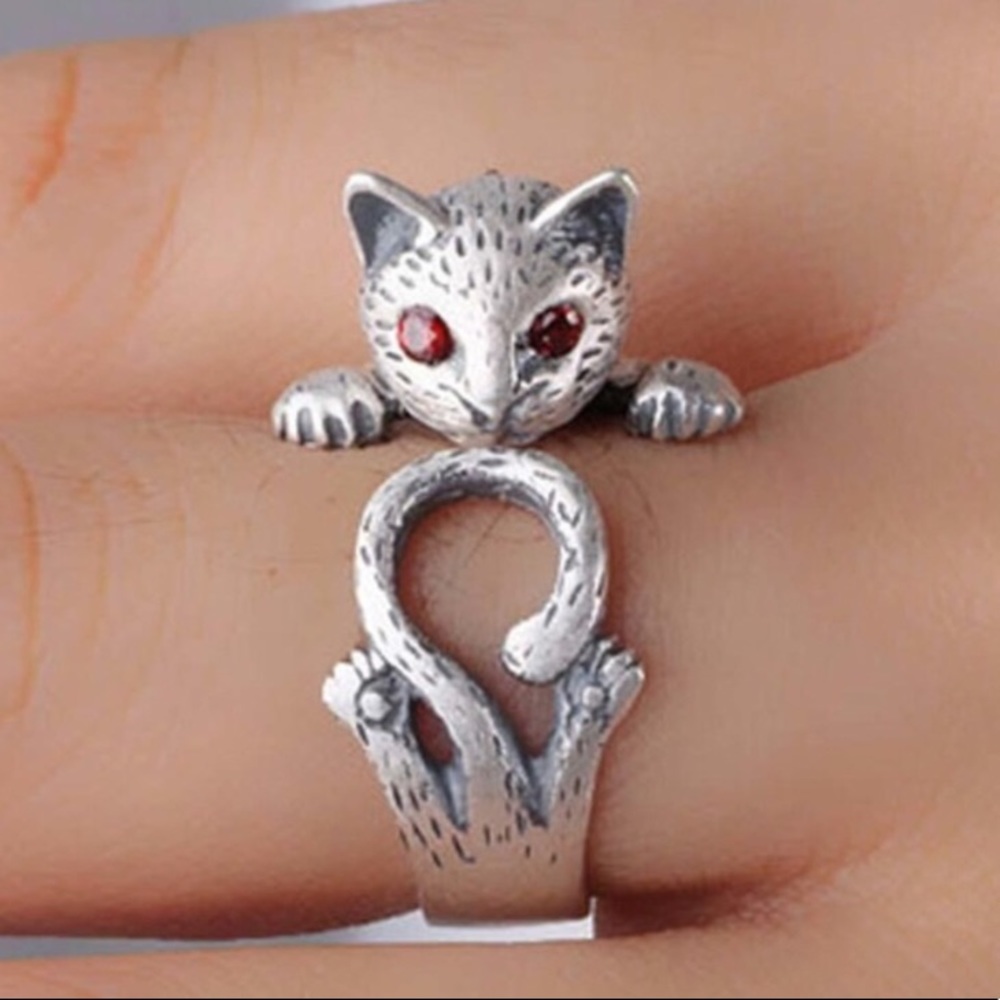 Antiqued Silver Adjustable Kitten Ring